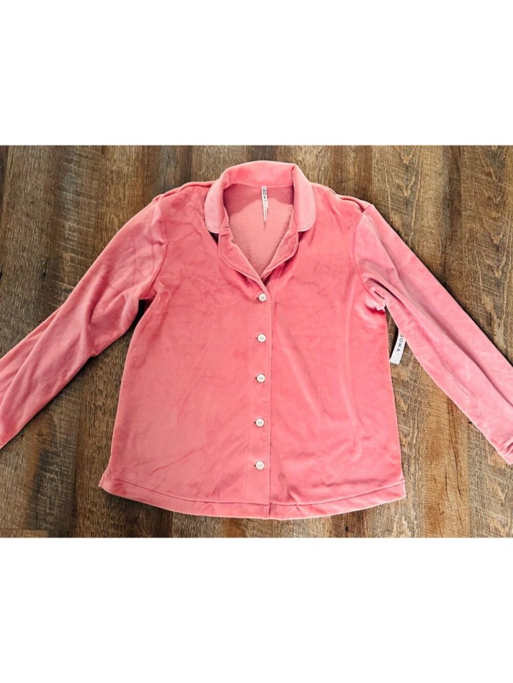 NWTSoma Womens Pink Button-Up Notch Collar Velour Pajama Top Size S